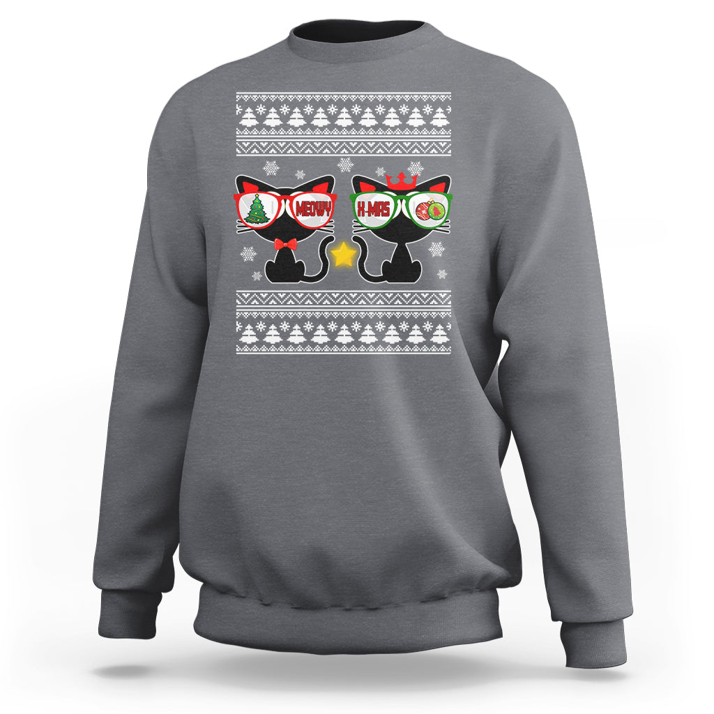 Meowy Xmas Funny Cat Couple With Sunglass Sweatshirt - Wonder Print Shop