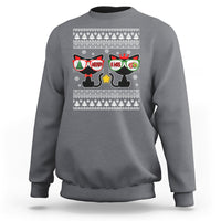 Meowy Xmas Funny Cat Couple With Sunglass Sweatshirt - Wonder Print Shop