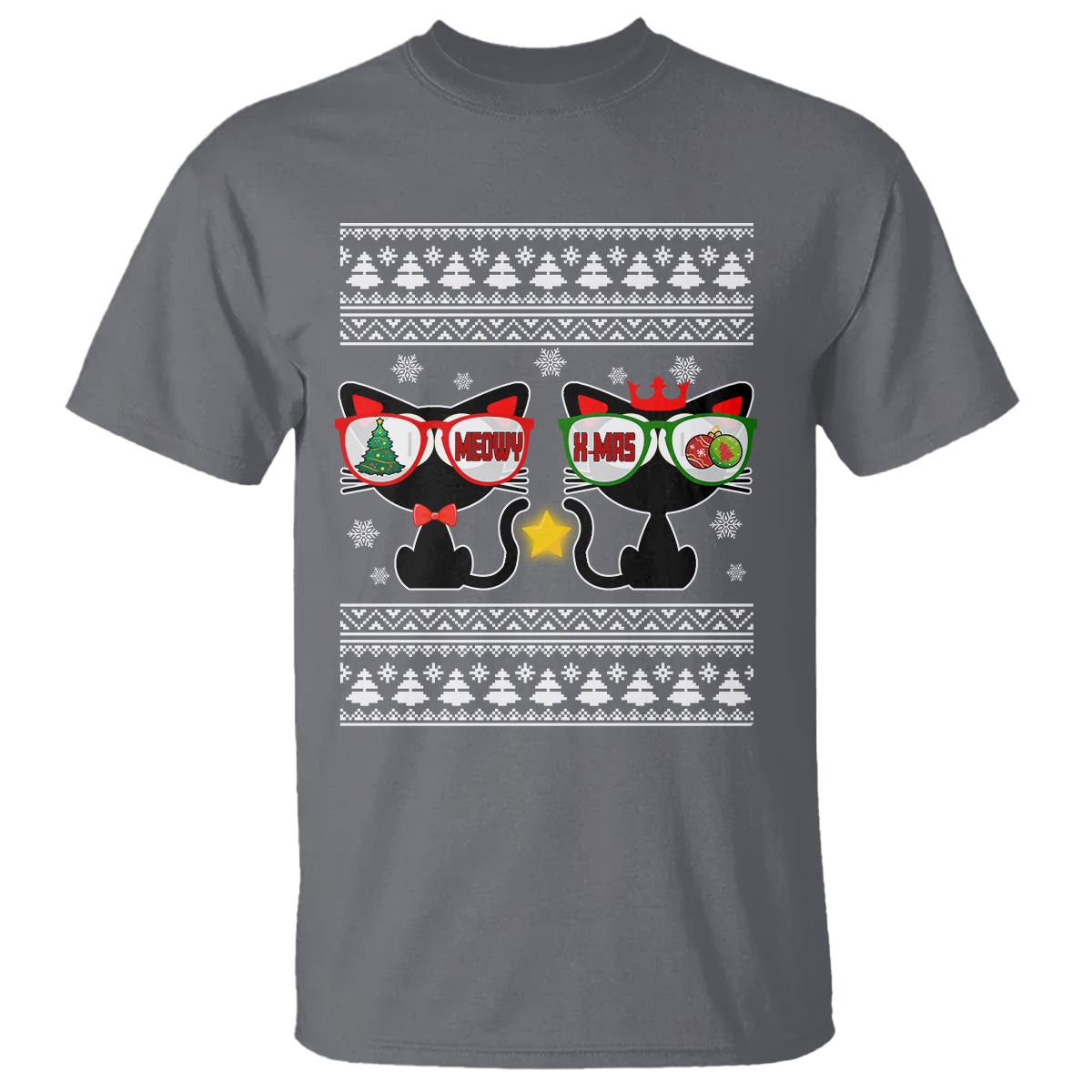 Meowy Xmas Funny Cat Couple With Sunglass T Shirt - Wonder Print Shop