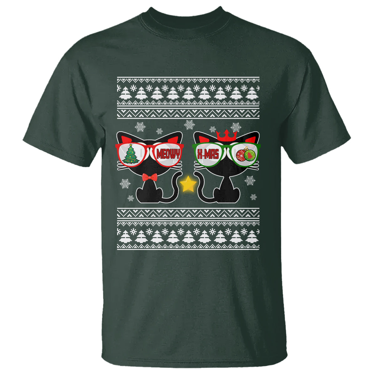 Meowy Xmas Funny Cat Couple With Sunglass T Shirt - Wonder Print Shop