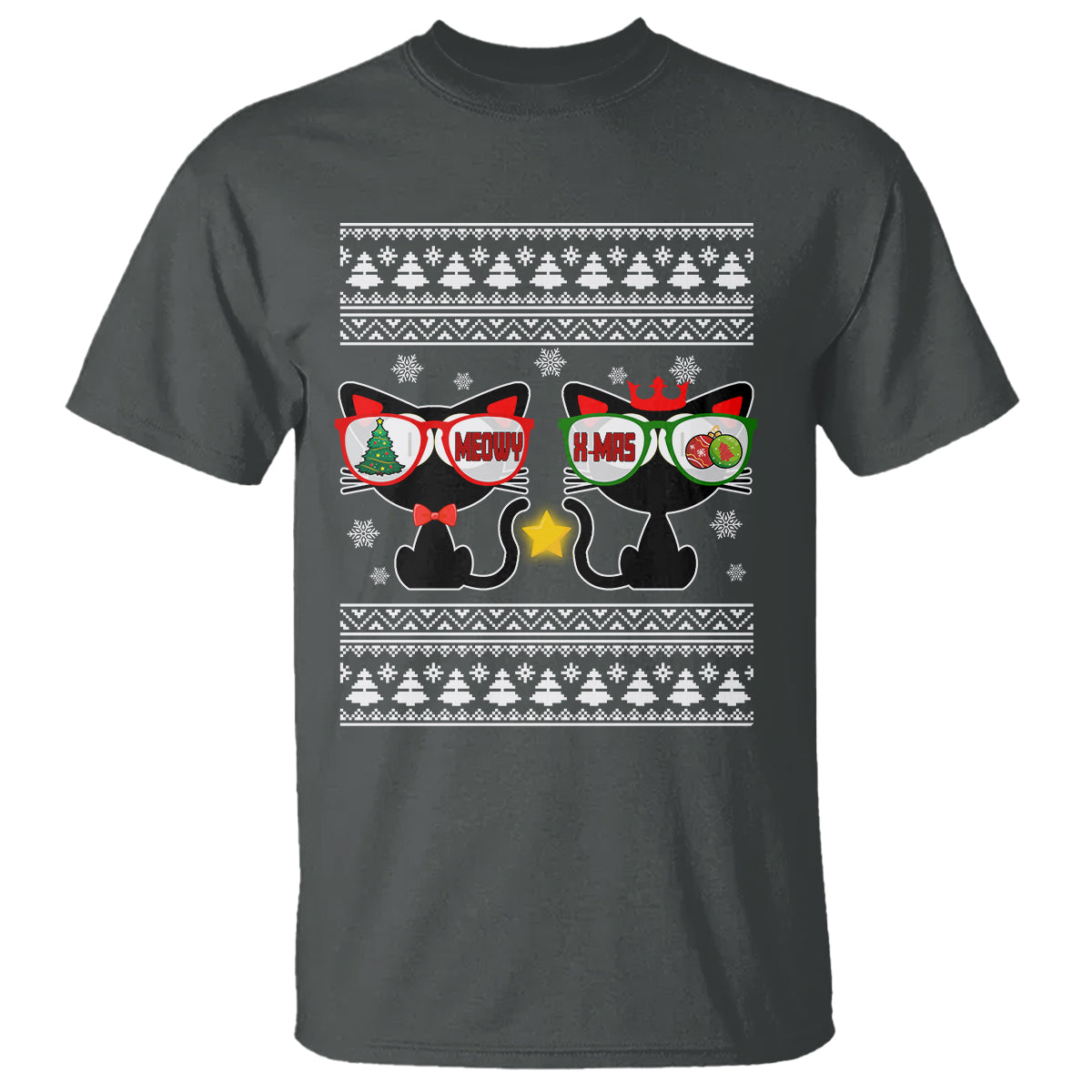 Meowy Xmas Funny Cat Couple With Sunglass T Shirt - Wonder Print Shop