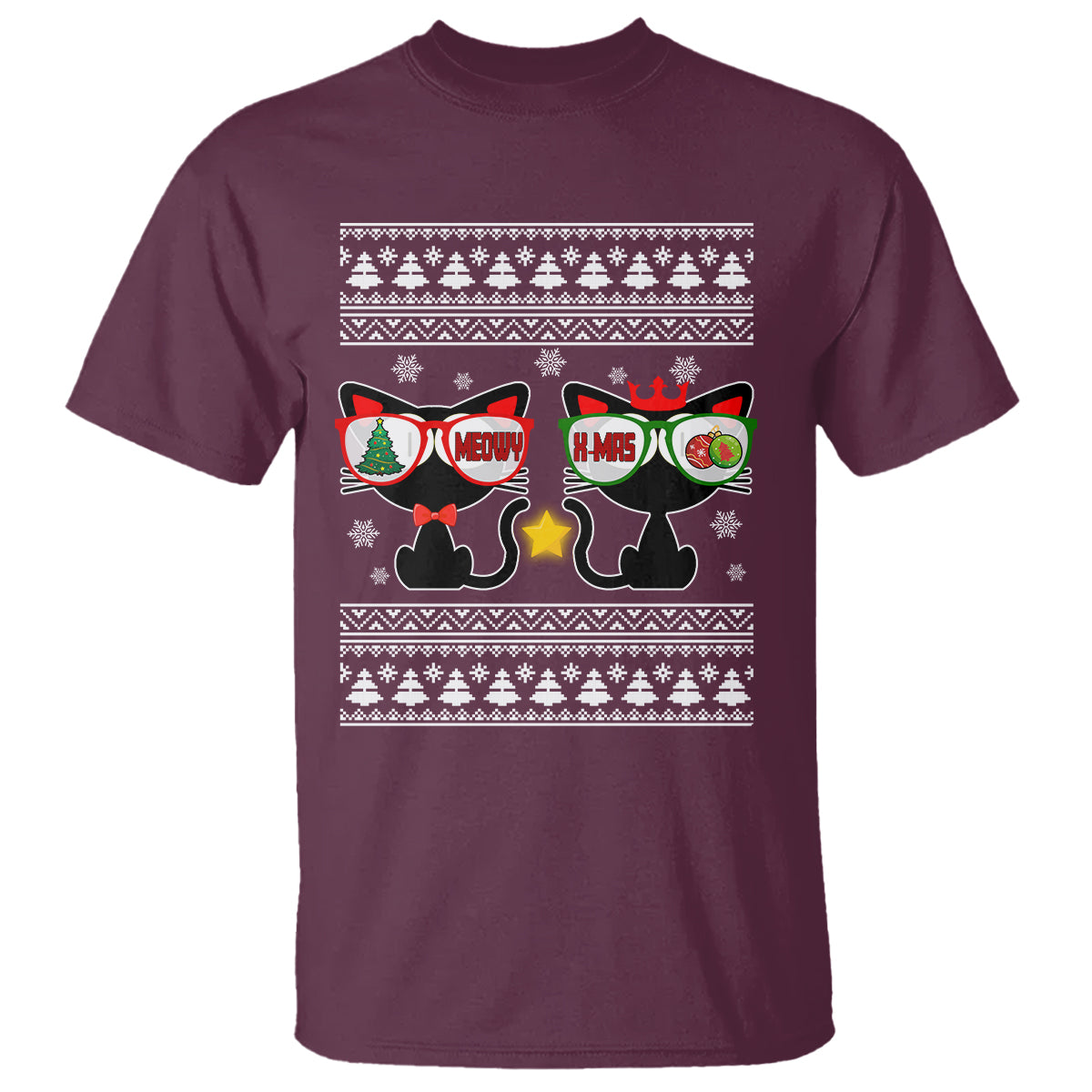 Meowy Xmas Funny Cat Couple With Sunglass T Shirt - Wonder Print Shop