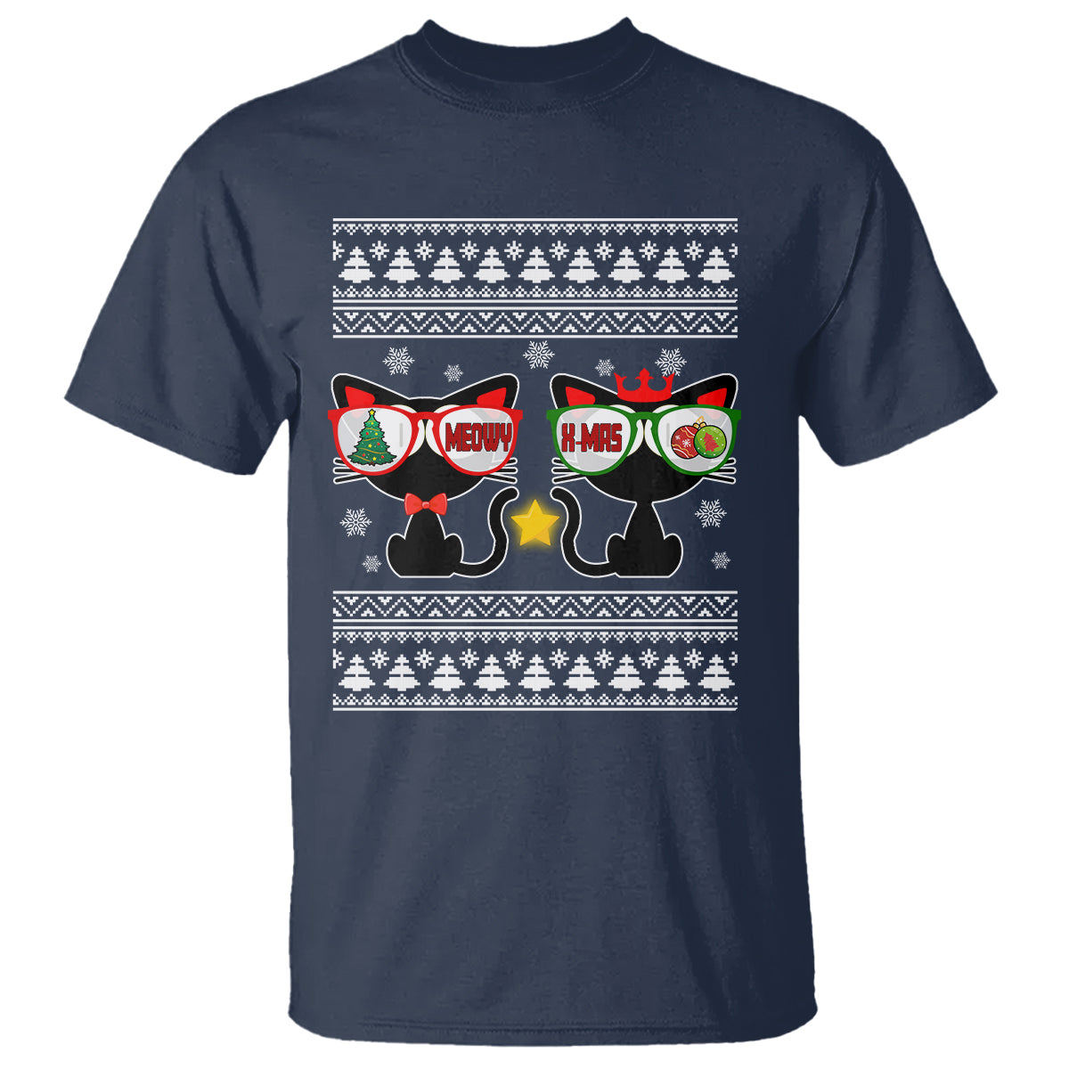 Meowy Xmas Funny Cat Couple With Sunglass T Shirt - Wonder Print Shop