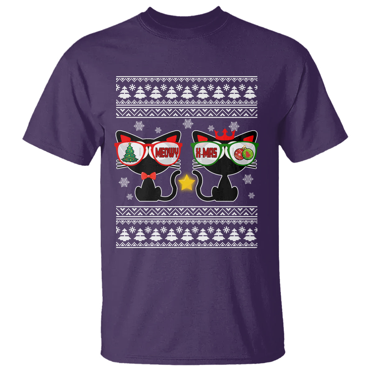Meowy Xmas Funny Cat Couple With Sunglass T Shirt - Wonder Print Shop