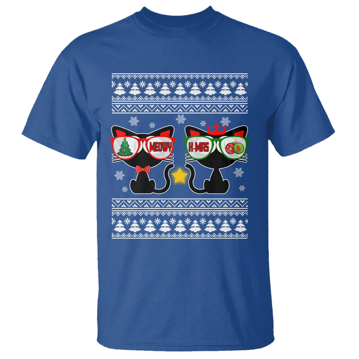 Meowy Xmas Funny Cat Couple With Sunglass T Shirt - Wonder Print Shop