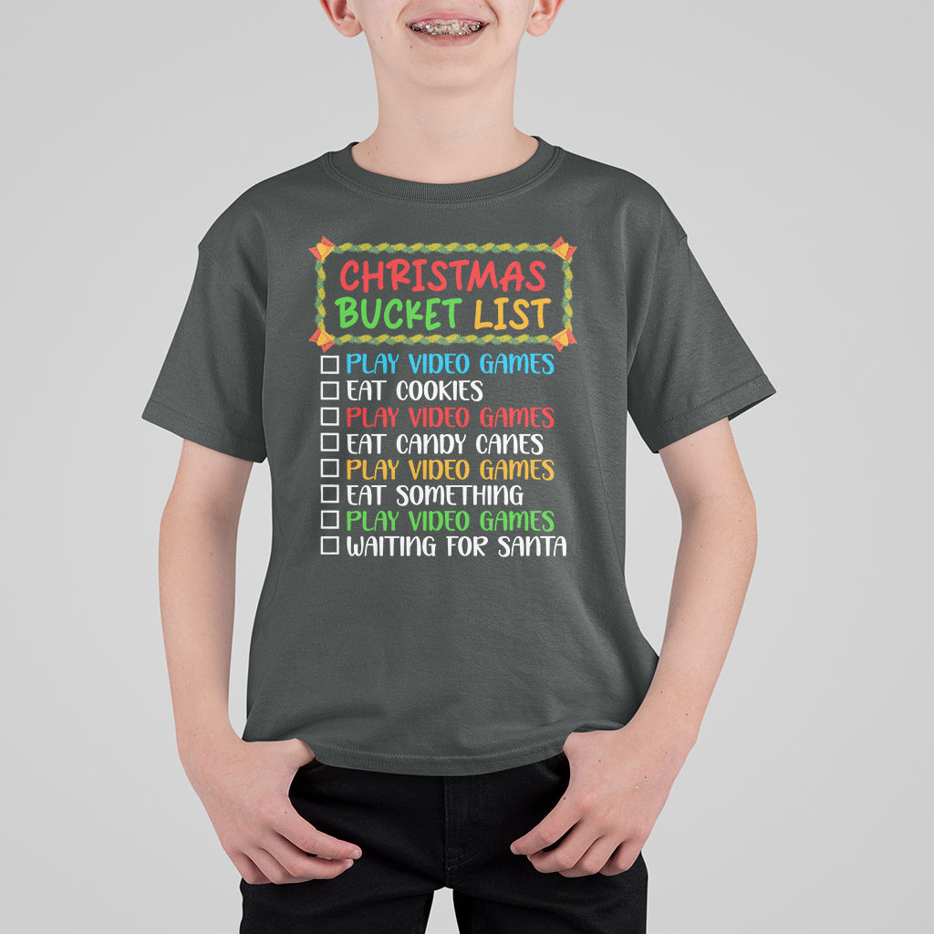 Christmas Bucket List Play Video Games Eat Something And Wait For Santa T Shirt For Kid - Wonder Print Shop