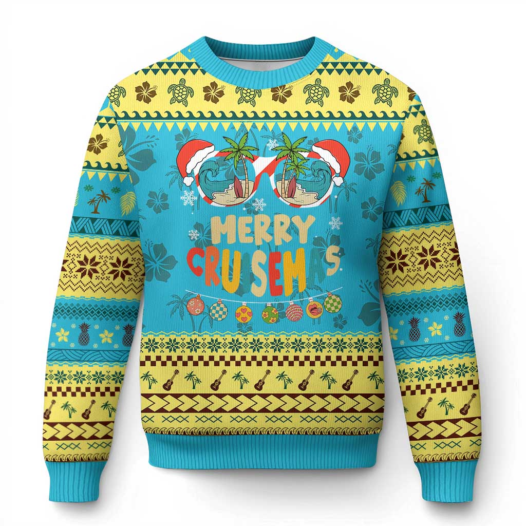 Xmas Cruising Ugly Christmas Sweater Merry Cruisemas Palm Tree Sunglass Cruise - Wonder Print Shop