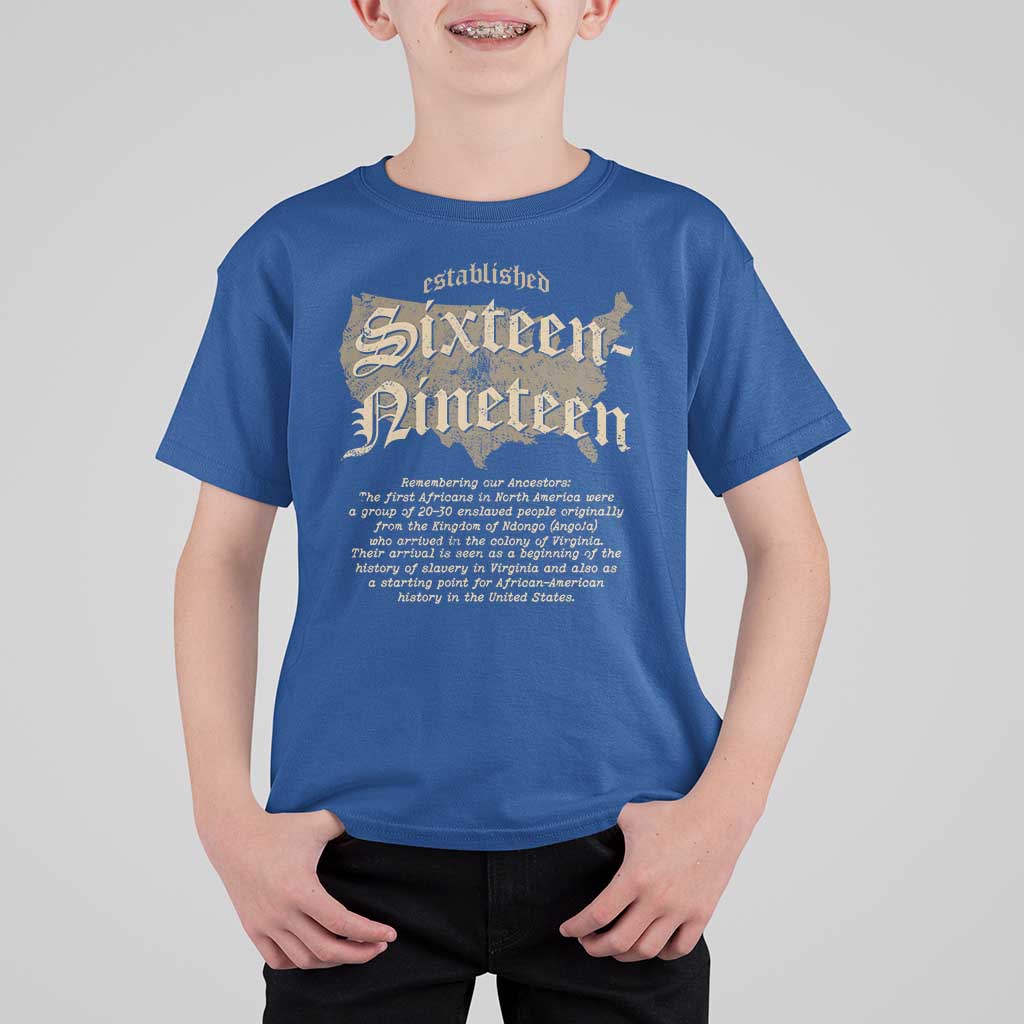 Black History T Shirt For Kid 1619 Sixteen-Nineteen Established
