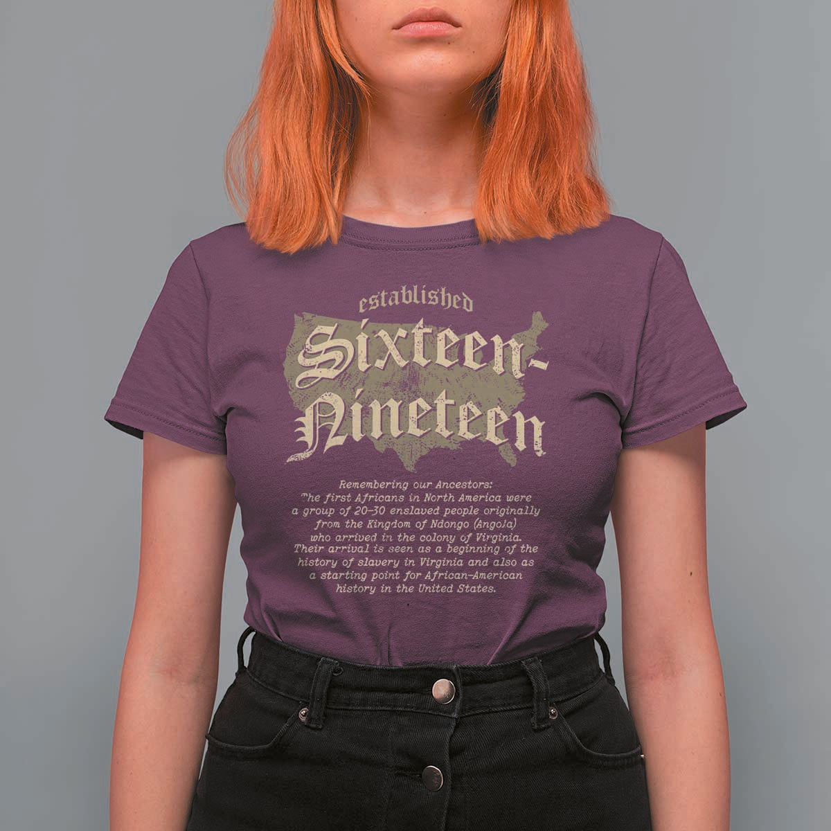 Black History T Shirt For Women 1619 Sixteen-Nineteen Established