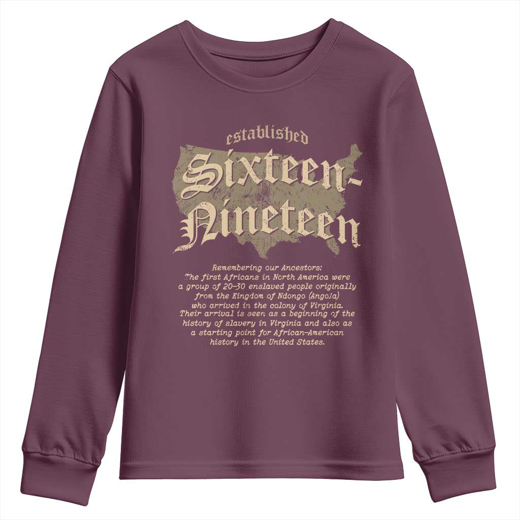 Black History Youth Sweatshirt 1619 Sixteen-Nineteen Established