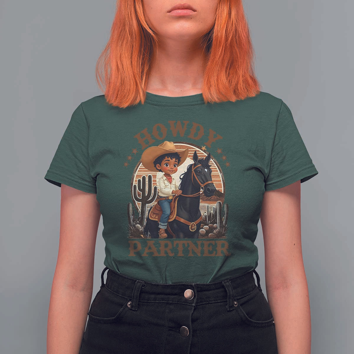 Black Cowboy T Shirt For Women Howdy Partner Black History Month