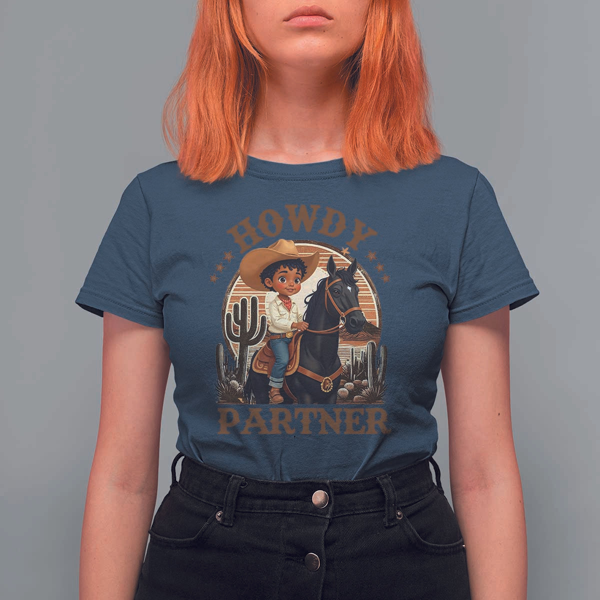 Black Cowboy T Shirt For Women Howdy Partner Black History Month