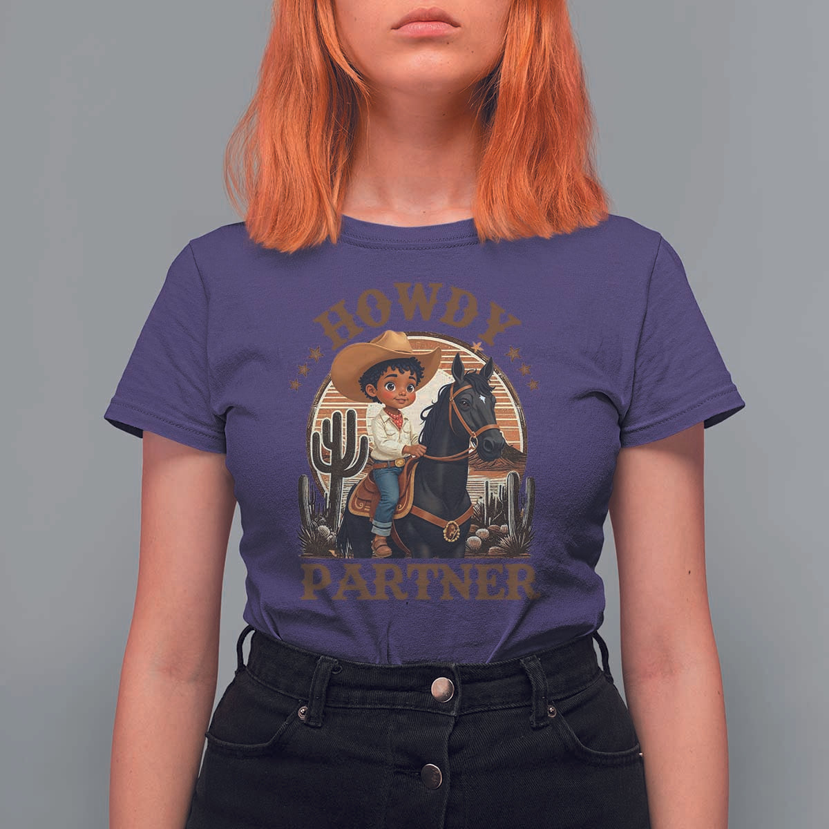 Black Cowboy T Shirt For Women Howdy Partner Black History Month