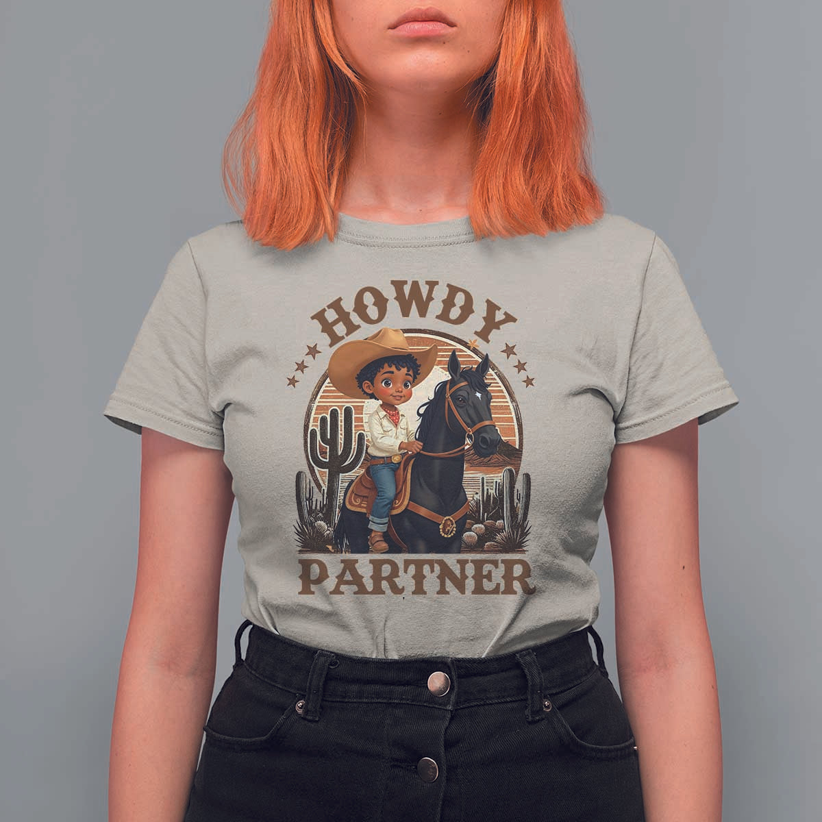 Black Cowboy T Shirt For Women Howdy Partner Black History Month