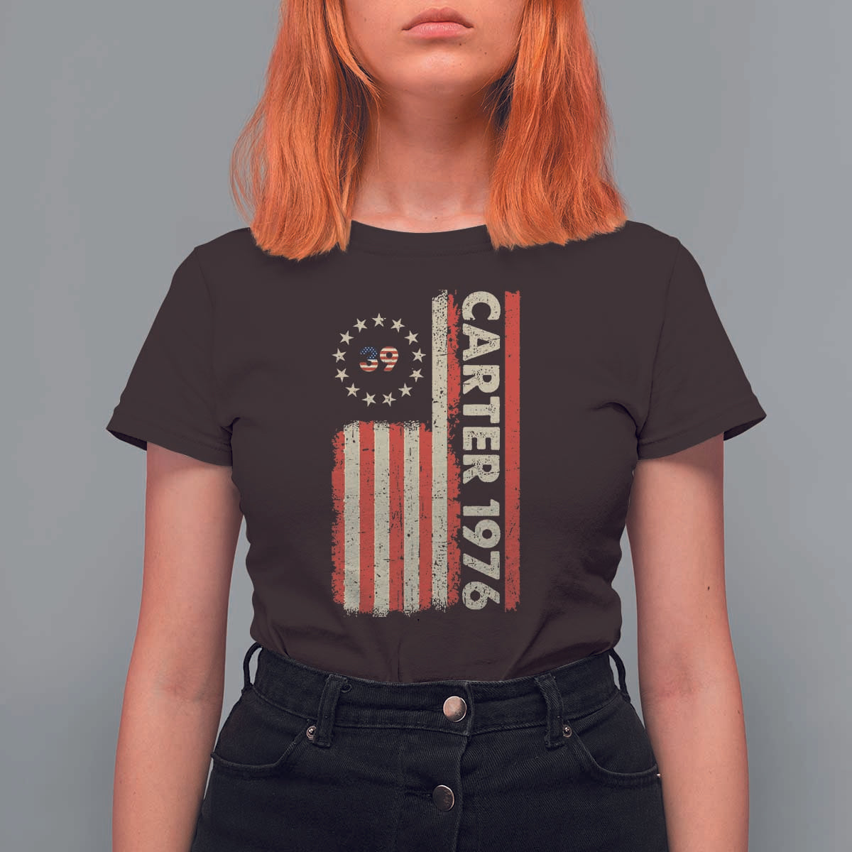 Jimmy Carter T Shirt For Women 39th US President 1976 Retro American Flag