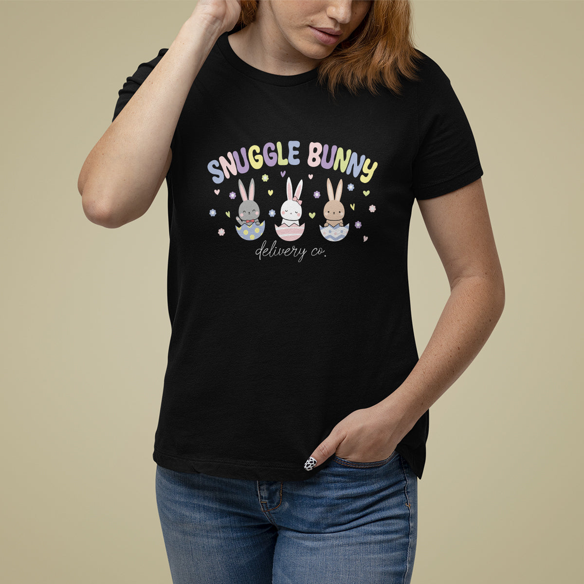 Easter Day T Shirt For Women Snuggle Bunny Delivery Co L&D Nurse - Wonder Print Shop