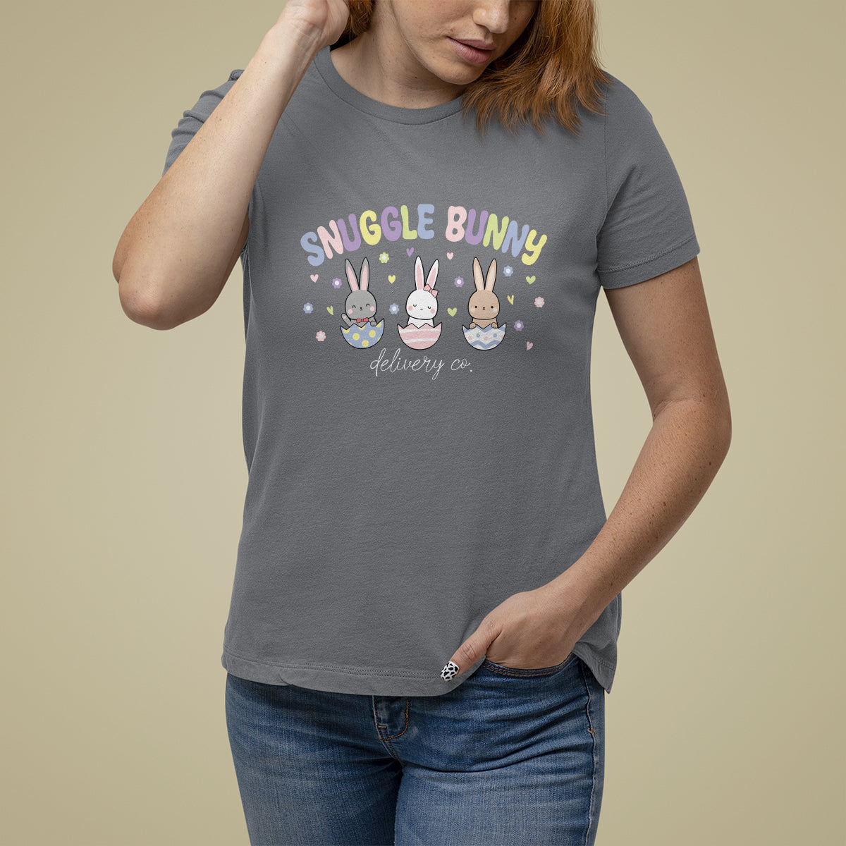 Easter Day T Shirt For Women Snuggle Bunny Delivery Co L&D Nurse - Wonder Print Shop