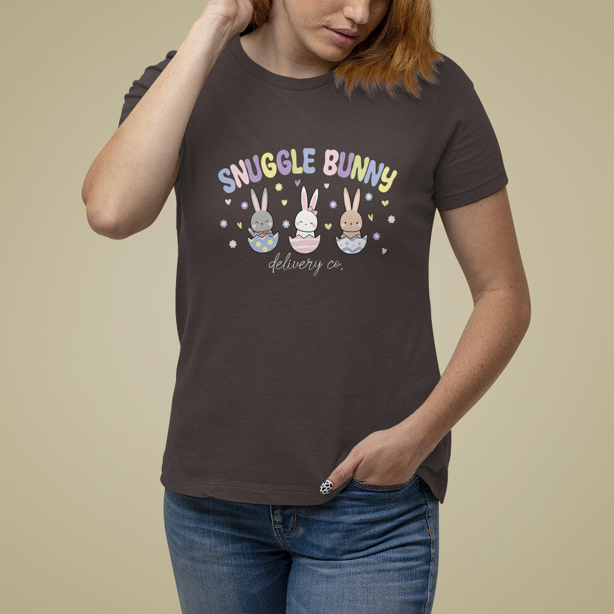 Easter Day T Shirt For Women Snuggle Bunny Delivery Co L&D Nurse - Wonder Print Shop