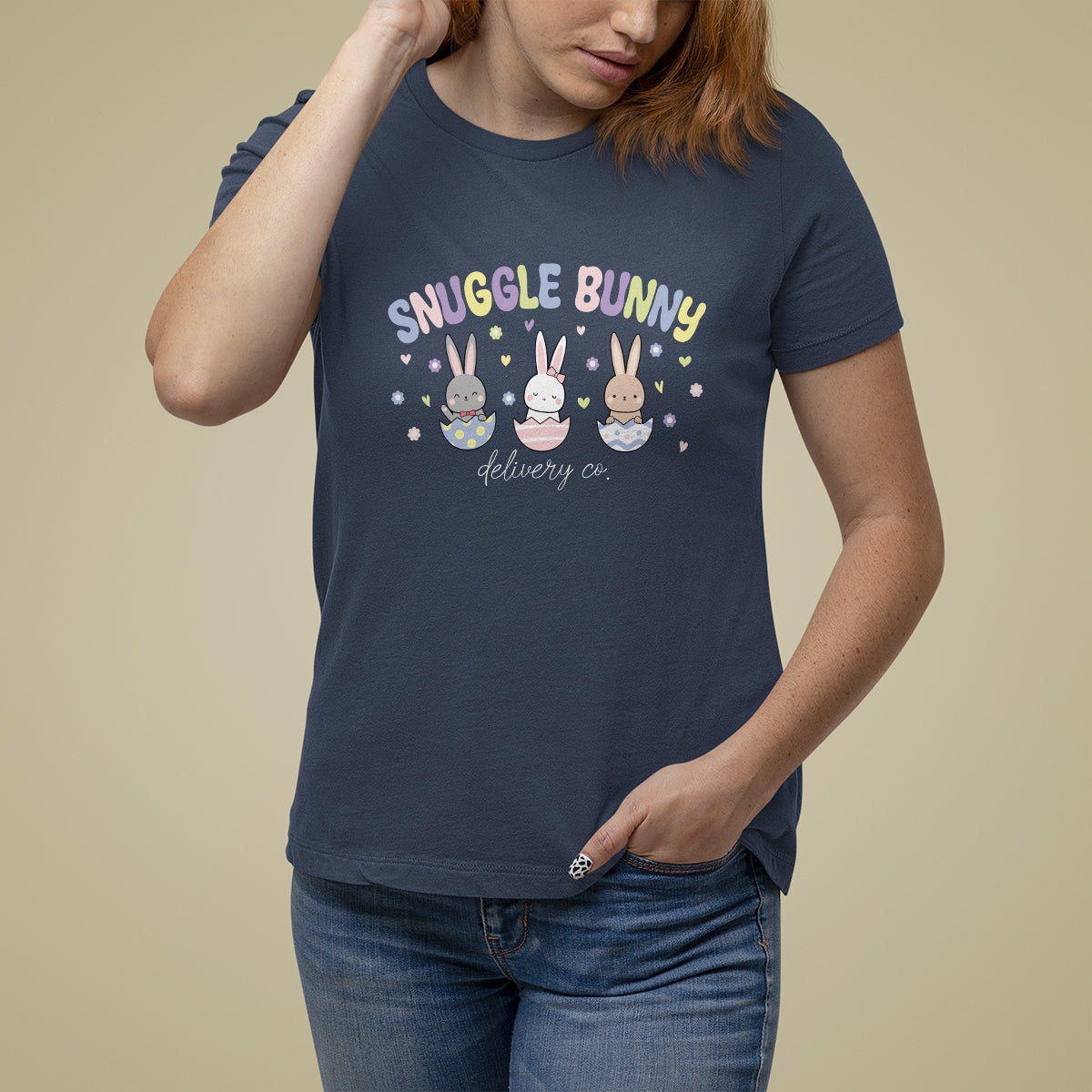Easter Day T Shirt For Women Snuggle Bunny Delivery Co L&D Nurse - Wonder Print Shop