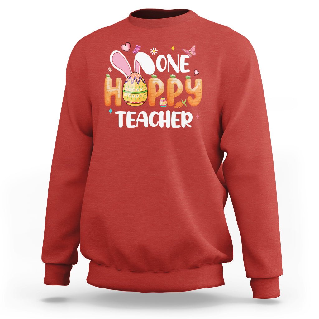 Easter Day Cute One Hoppy Teacher Bunny Carrot Sweatshirt - Wonder Print Shop