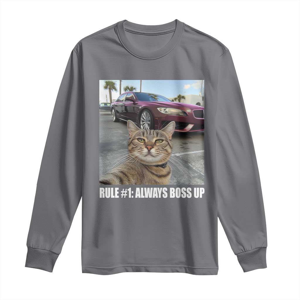 Funny Cat Meme Long Sleeve Shirt Rule No.1 Always Boss Up