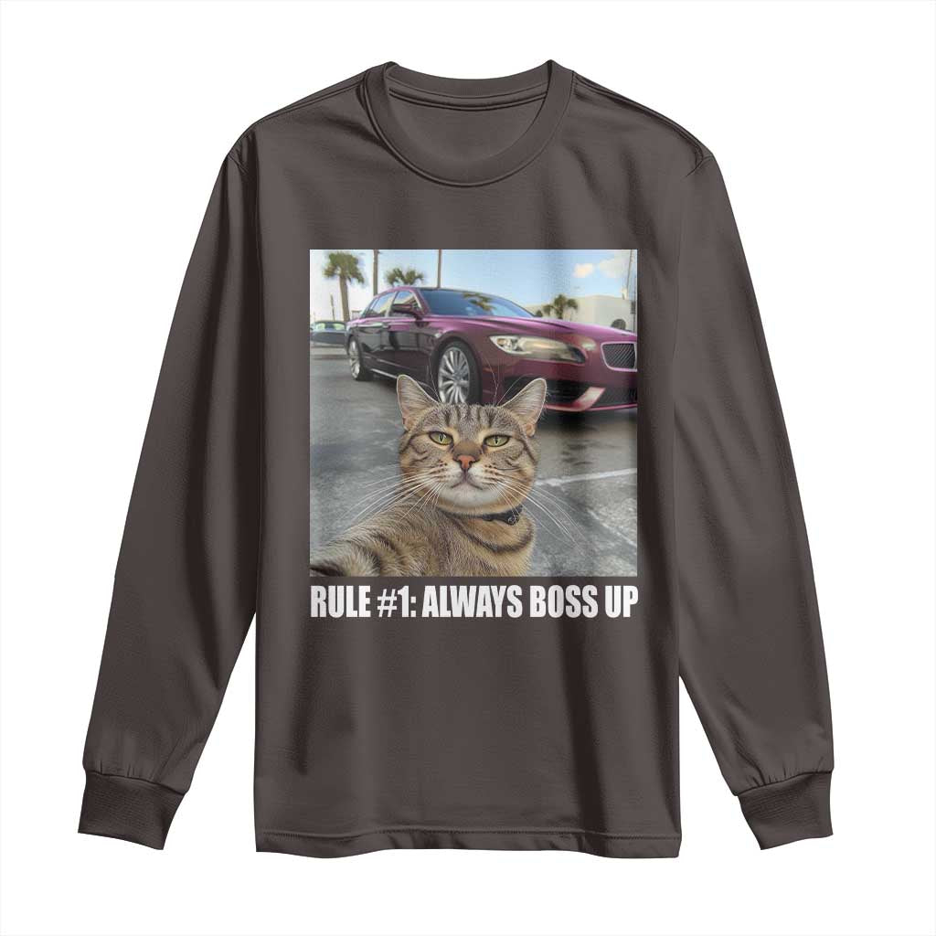 Funny Cat Meme Long Sleeve Shirt Rule No.1 Always Boss Up