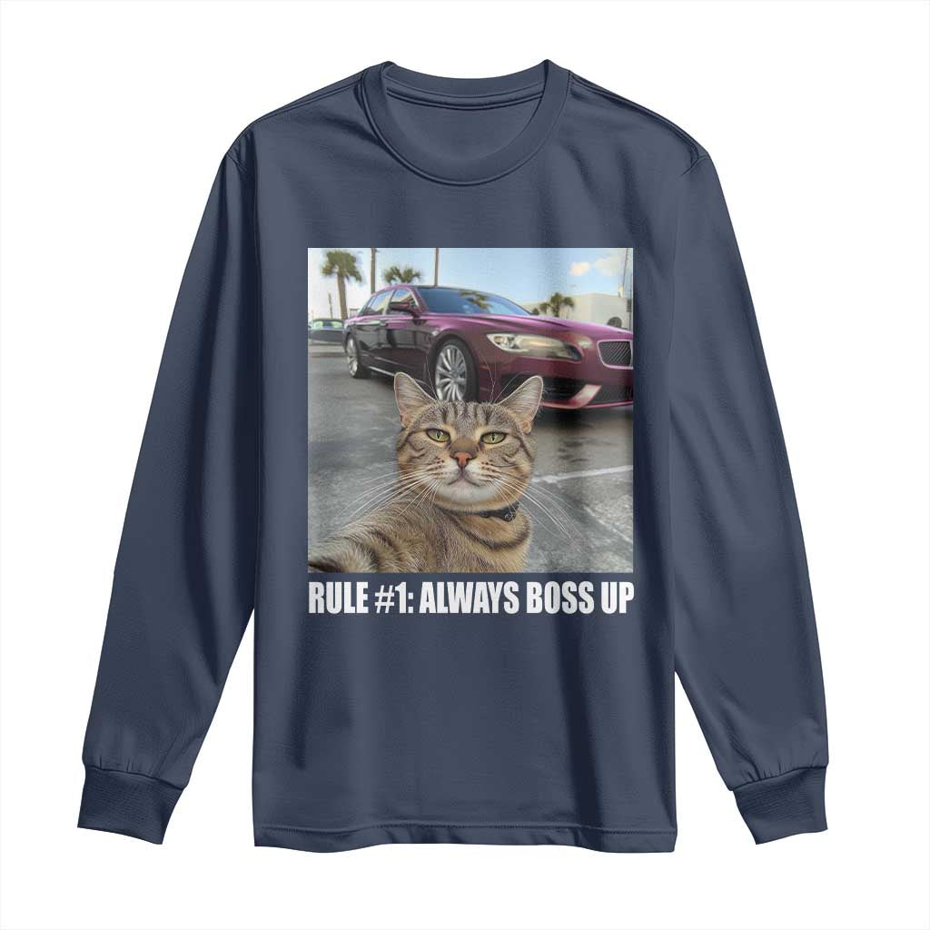 Funny Cat Meme Long Sleeve Shirt Rule No.1 Always Boss Up