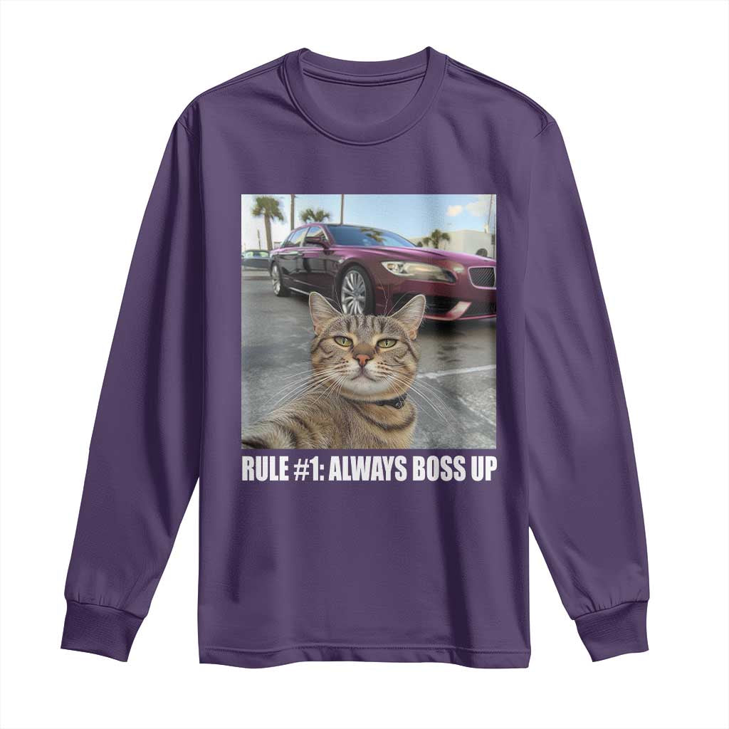 Funny Cat Meme Long Sleeve Shirt Rule No.1 Always Boss Up