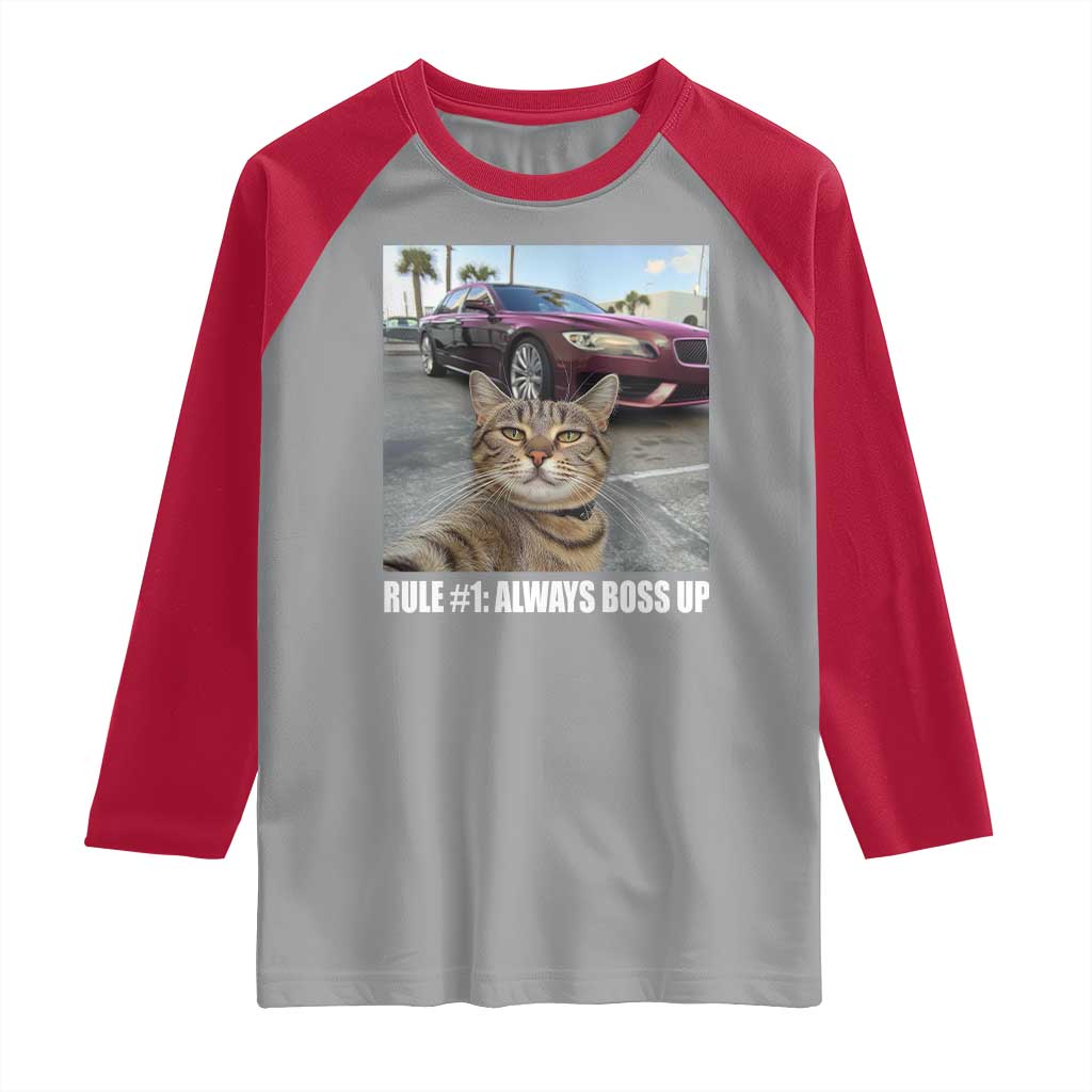 Funny Cat Meme Raglan Shirt Rule No.1 Always Boss Up