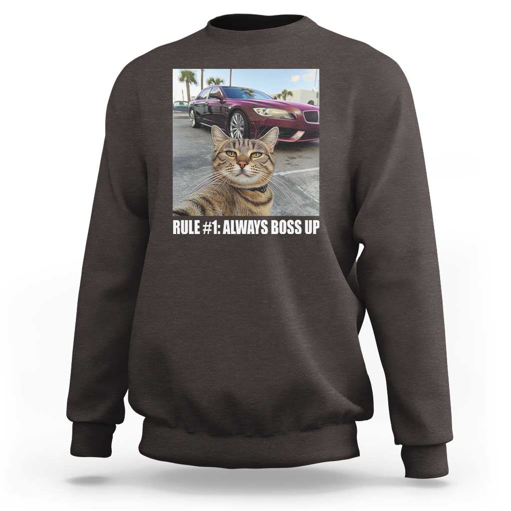 Funny Cat Meme Sweatshirt Rule No.1 Always Boss Up - Wonder Print Shop