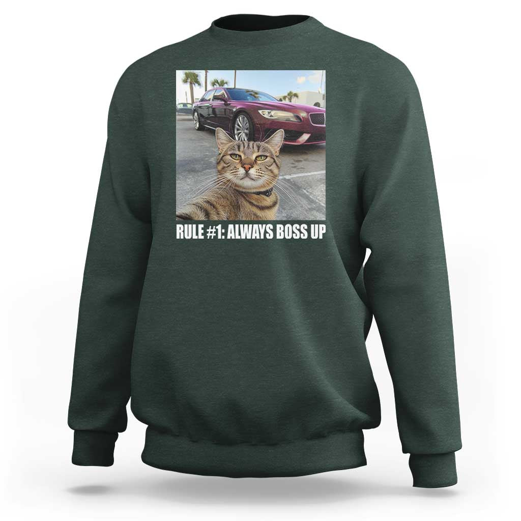 Funny Cat Meme Sweatshirt Rule No.1 Always Boss Up - Wonder Print Shop