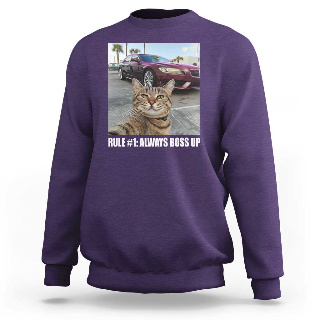 Funny Cat Meme Sweatshirt Rule No.1 Always Boss Up - Wonder Print Shop