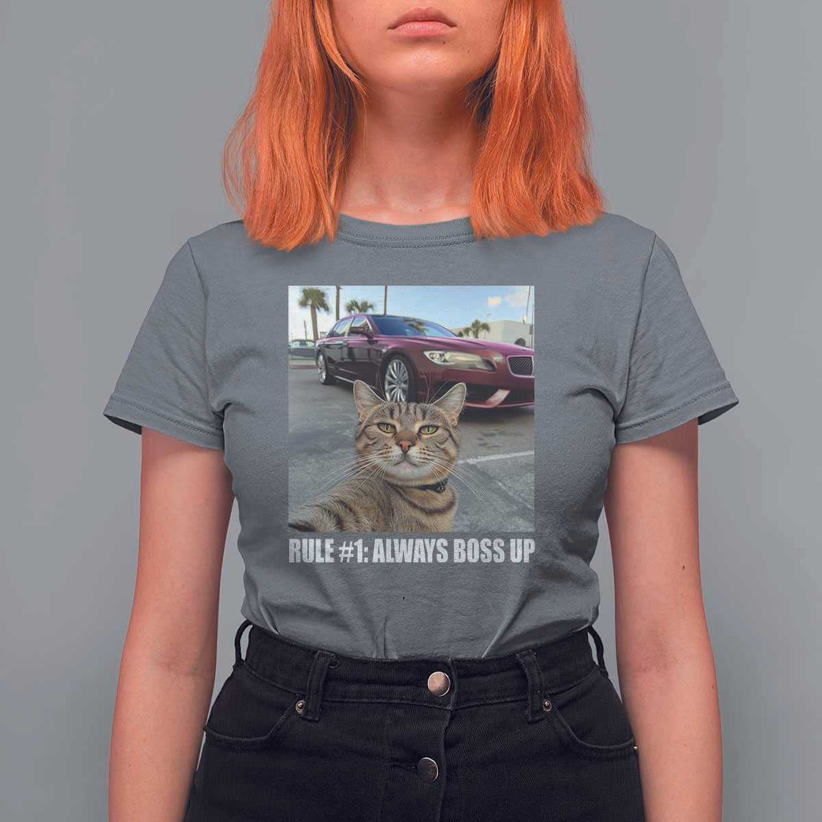 Funny Cat Meme T Shirt For Women Rule No.1 Always Boss Up - Wonder Print Shop