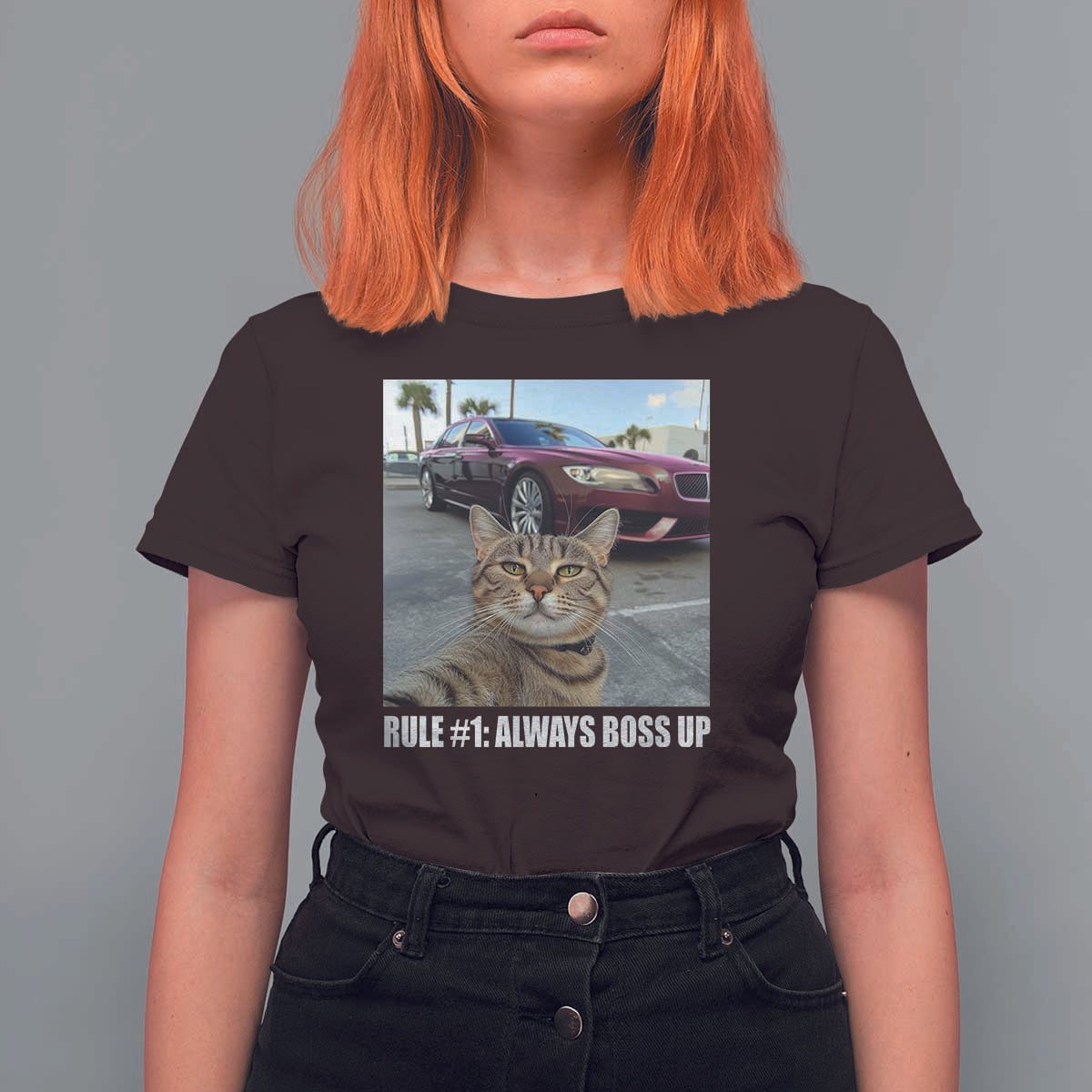 Funny Cat Meme T Shirt For Women Rule No.1 Always Boss Up - Wonder Print Shop