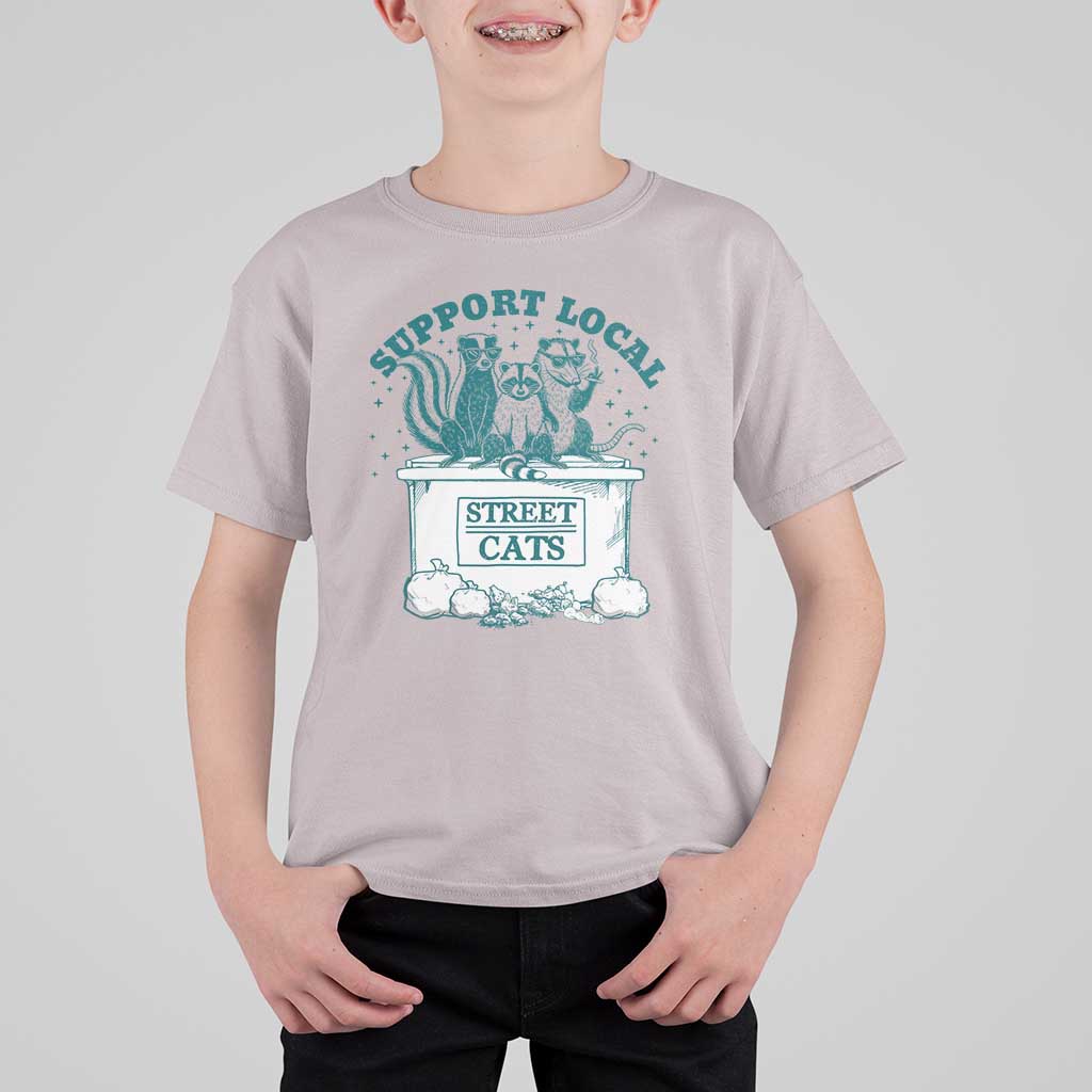 Funny Support Local Street Cat T Shirt For Kid Raccoon Opossum Skunk Garbage Crew - Wonder Print Shop