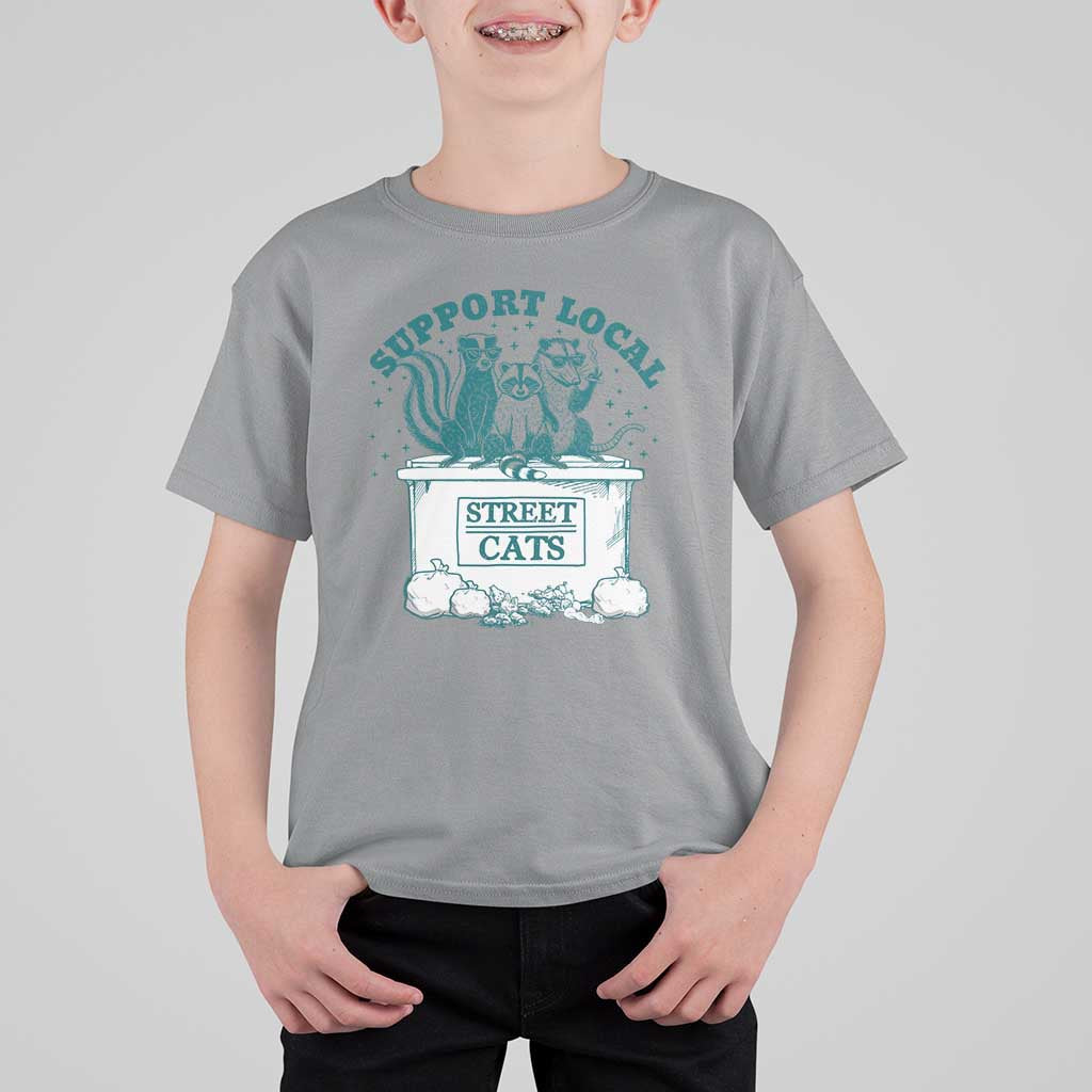 Funny Support Local Street Cat T Shirt For Kid Raccoon Opossum Skunk Garbage Crew - Wonder Print Shop