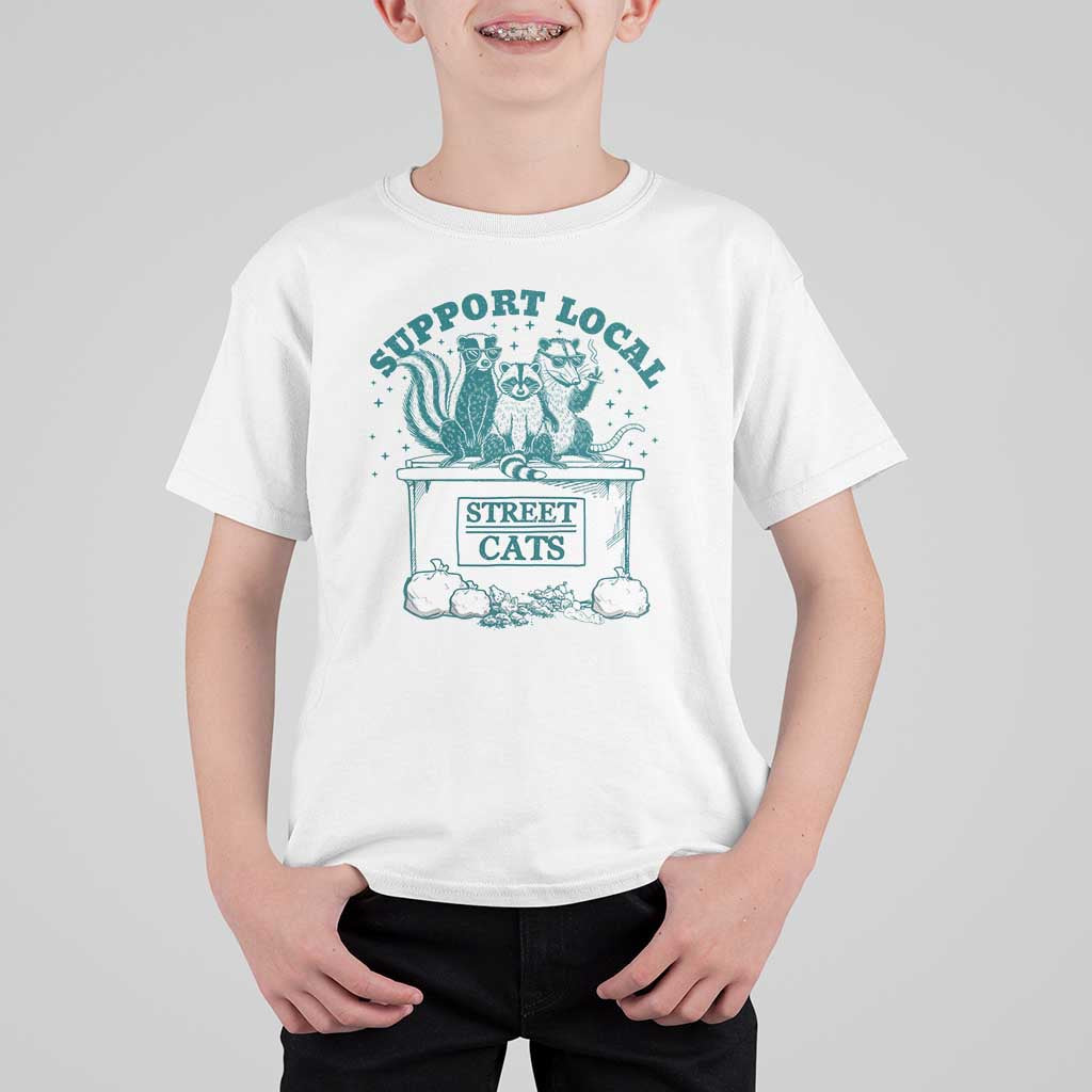 Funny Support Local Street Cat T Shirt For Kid Raccoon Opossum Skunk Garbage Crew - Wonder Print Shop