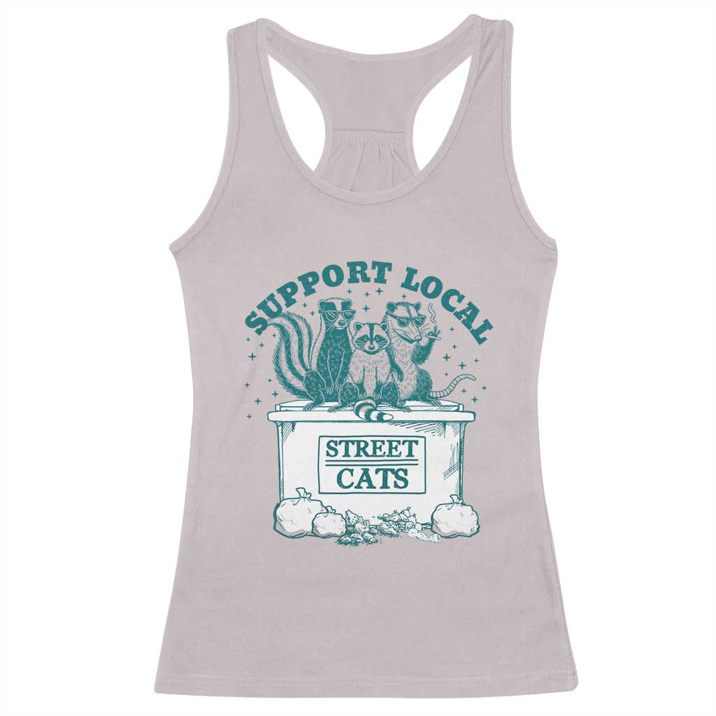 Funny Support Local Street Cat Racerback Tank Top Raccoon Opossum Skunk Garbage Crew