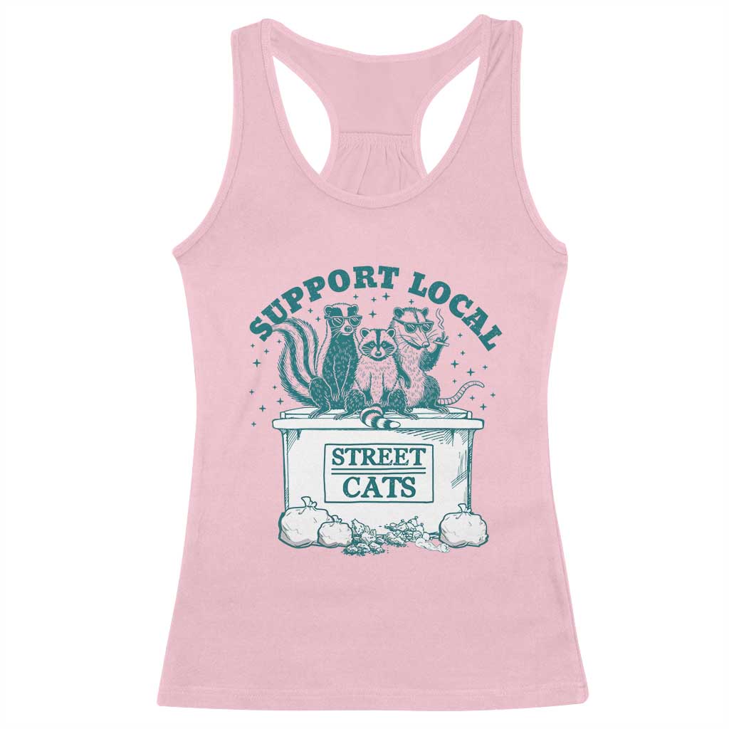 Funny Support Local Street Cat Racerback Tank Top Raccoon Opossum Skunk Garbage Crew