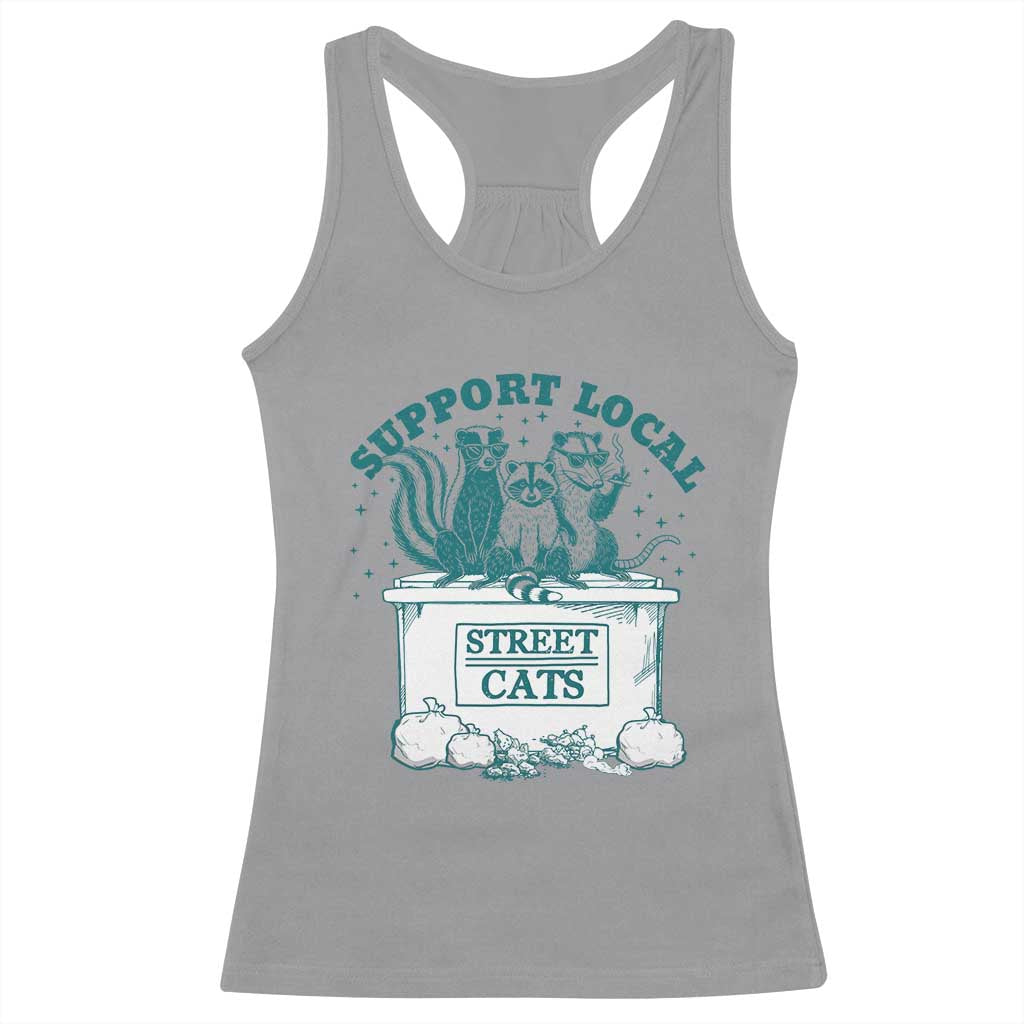 Funny Support Local Street Cat Racerback Tank Top Raccoon Opossum Skunk Garbage Crew