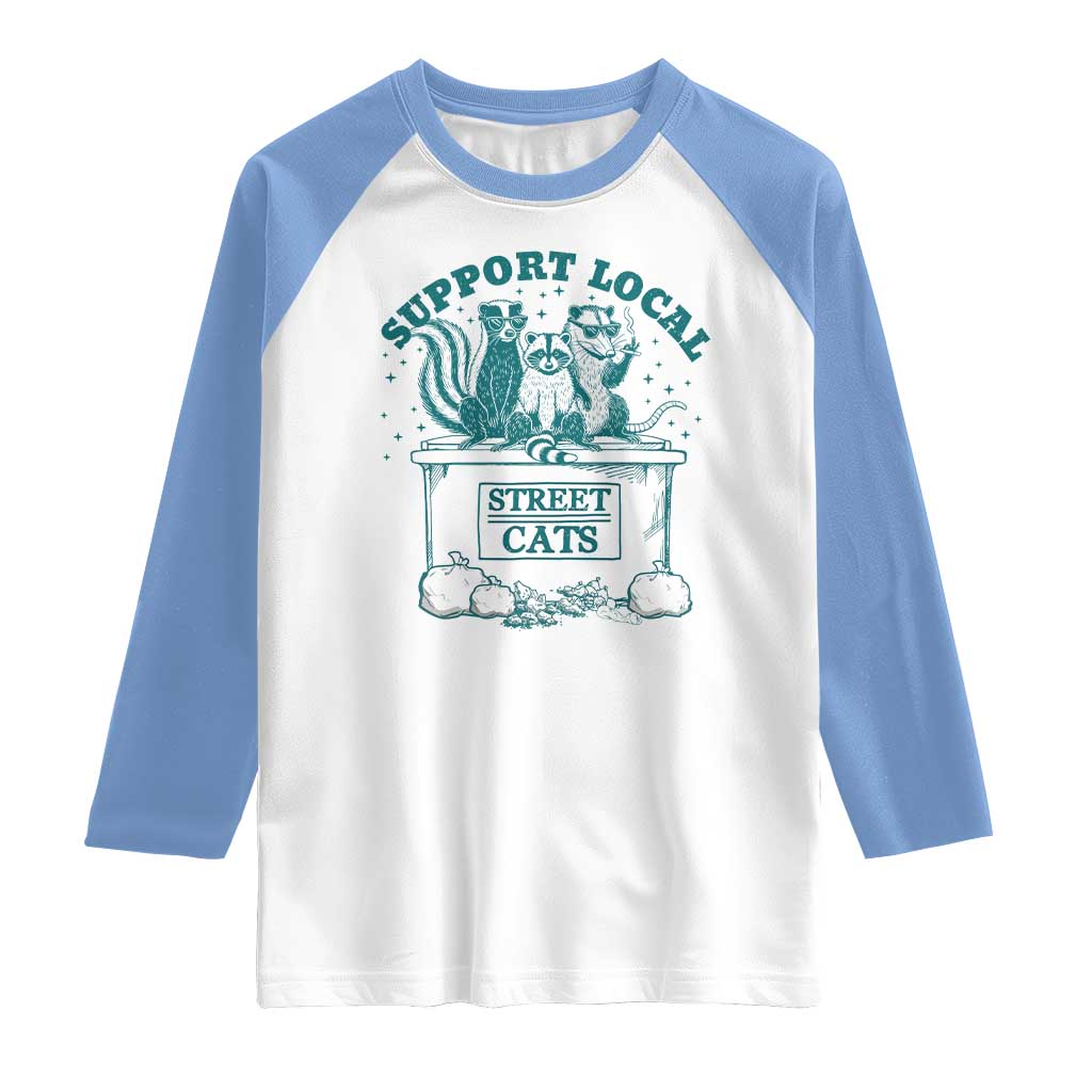 Funny Support Local Street Cat Raglan Shirt Raccoon Opossum Skunk Garbage Crew