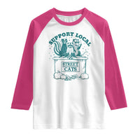 Funny Support Local Street Cat Raglan Shirt Raccoon Opossum Skunk Garbage Crew