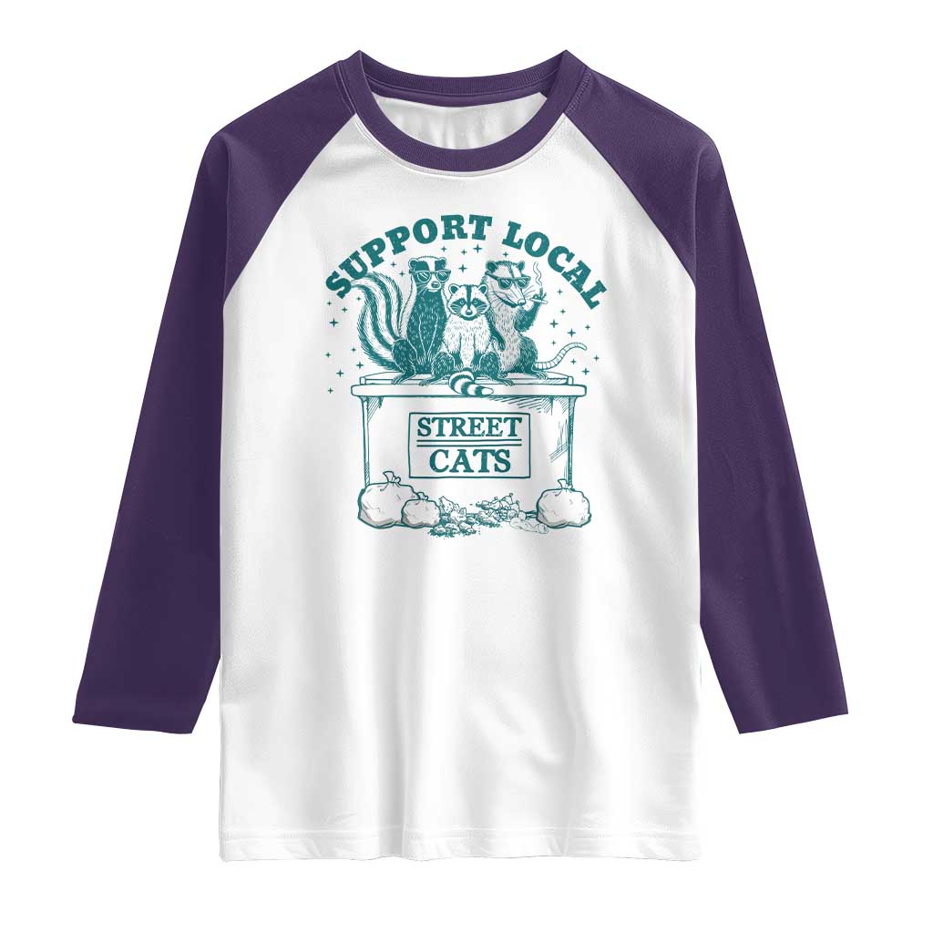 Funny Support Local Street Cat Raglan Shirt Raccoon Opossum Skunk Garbage Crew