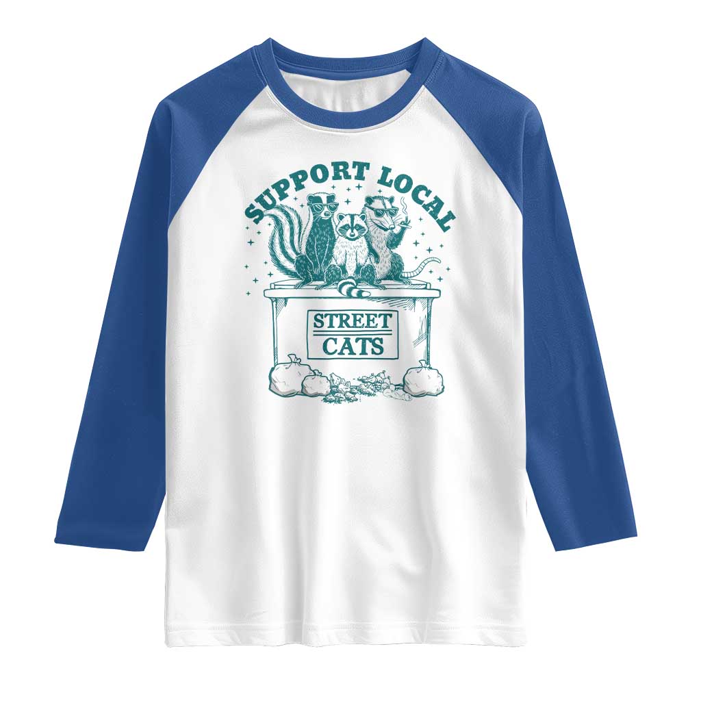 Funny Support Local Street Cat Raglan Shirt Raccoon Opossum Skunk Garbage Crew
