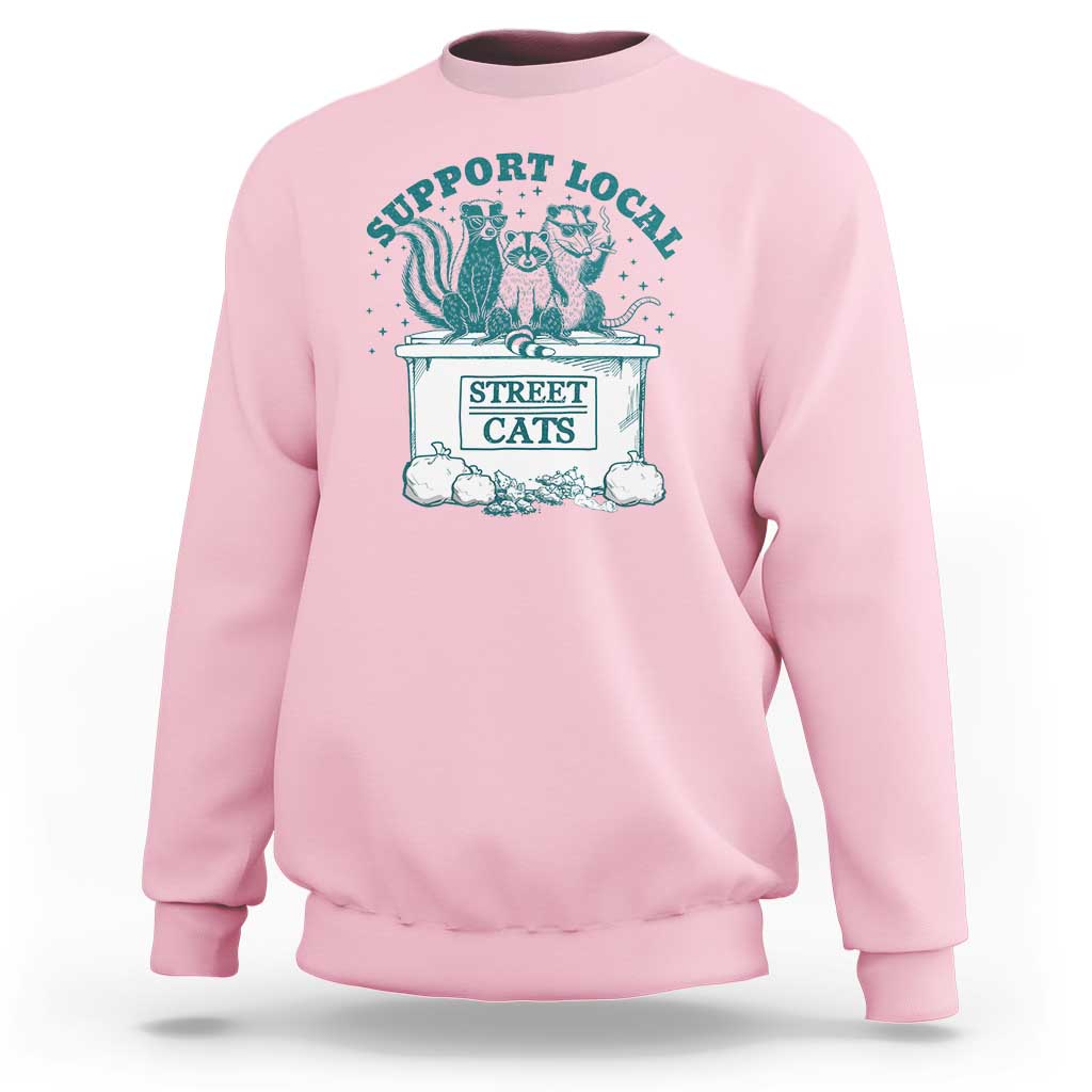 Funny Support Local Street Cat Sweatshirt Raccoon Opossum Skunk Garbage Crew - Wonder Print Shop