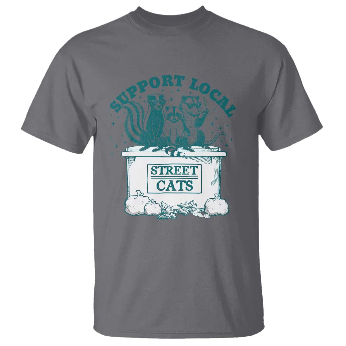 Funny Support Local Street Cat T Shirt Raccoon Opossum Skunk Garbage Crew - Wonder Print Shop