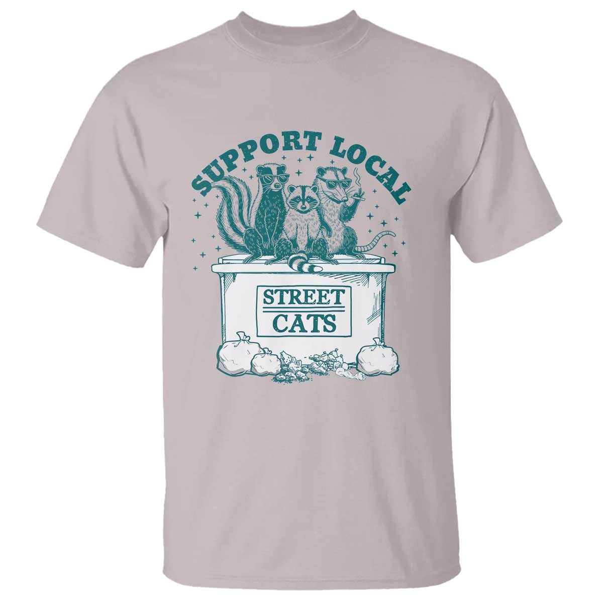 Funny Support Local Street Cat T Shirt Raccoon Opossum Skunk Garbage Crew - Wonder Print Shop