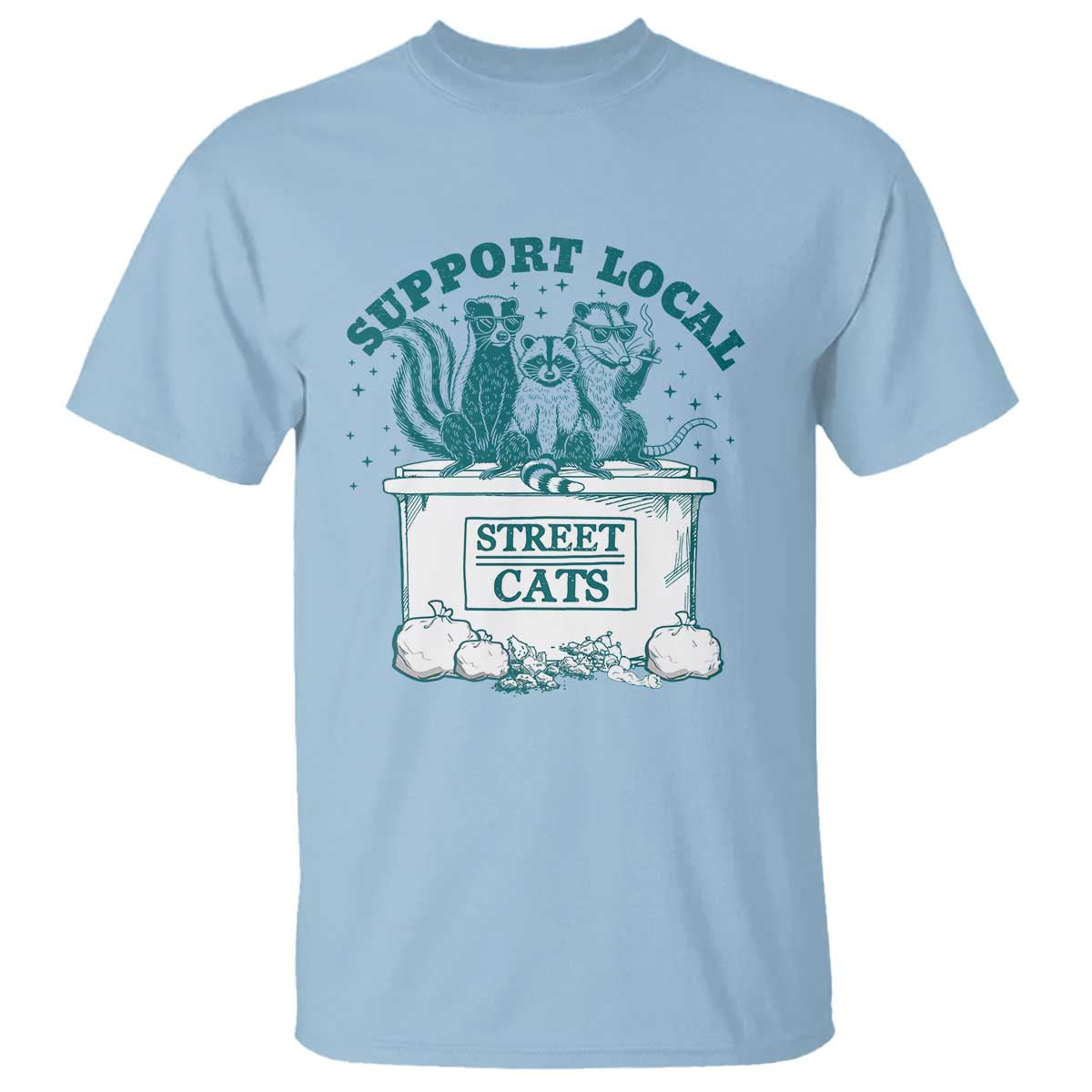 Funny Support Local Street Cat T Shirt Raccoon Opossum Skunk Garbage Crew - Wonder Print Shop