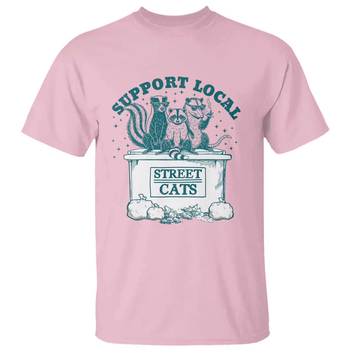 Funny Support Local Street Cat T Shirt Raccoon Opossum Skunk Garbage Crew - Wonder Print Shop