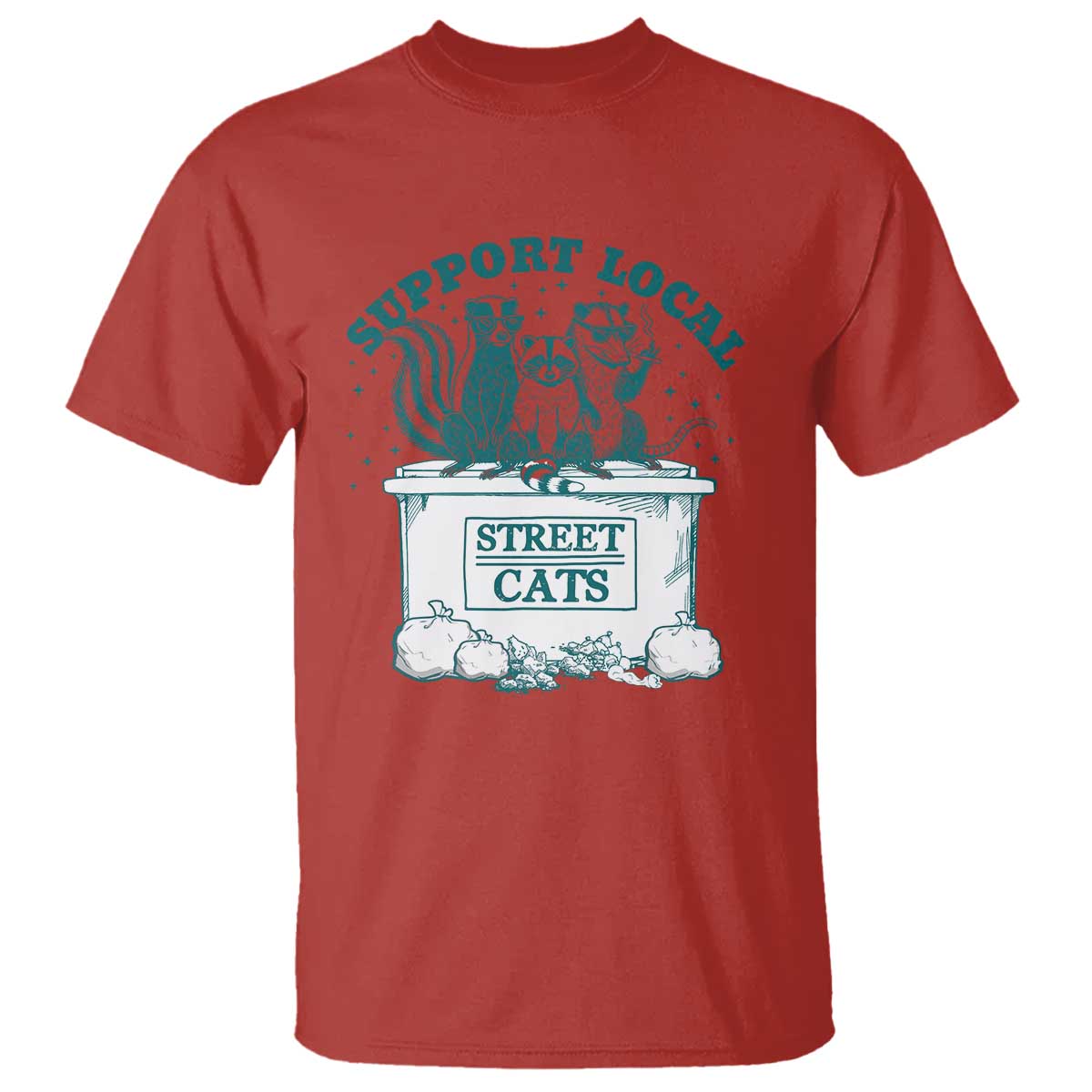 Funny Support Local Street Cat T Shirt Raccoon Opossum Skunk Garbage Crew - Wonder Print Shop